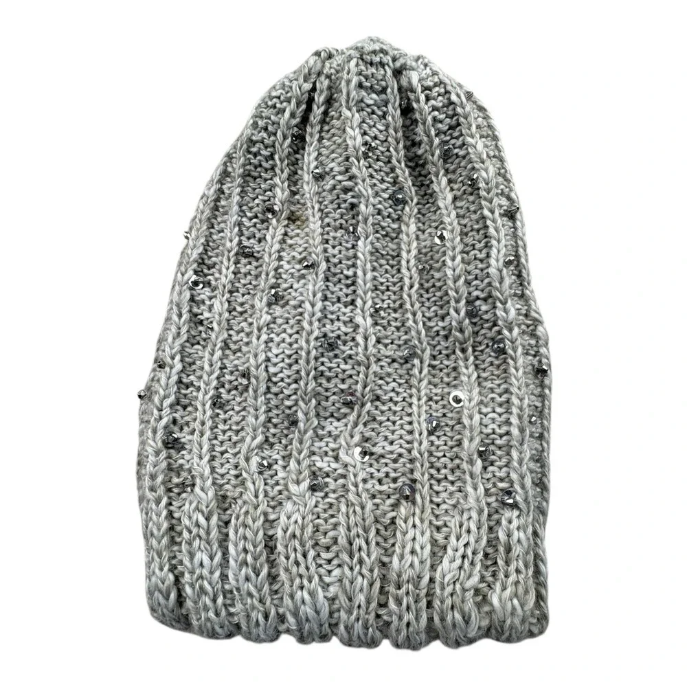 14th & Union Gray Knit Beanie Hat One Size with Sequins Winter Accessories‎